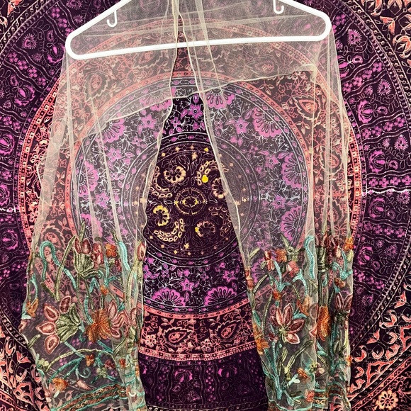 Embroidered Sheer Scarf with Floral Design - Picture 2 of 2